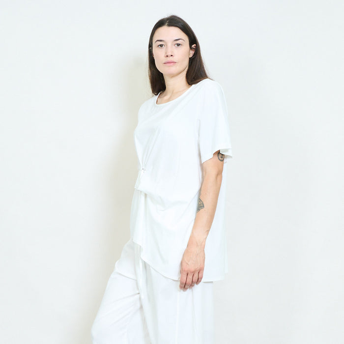 Drawstring gathered asymmetric tunic top wholesale