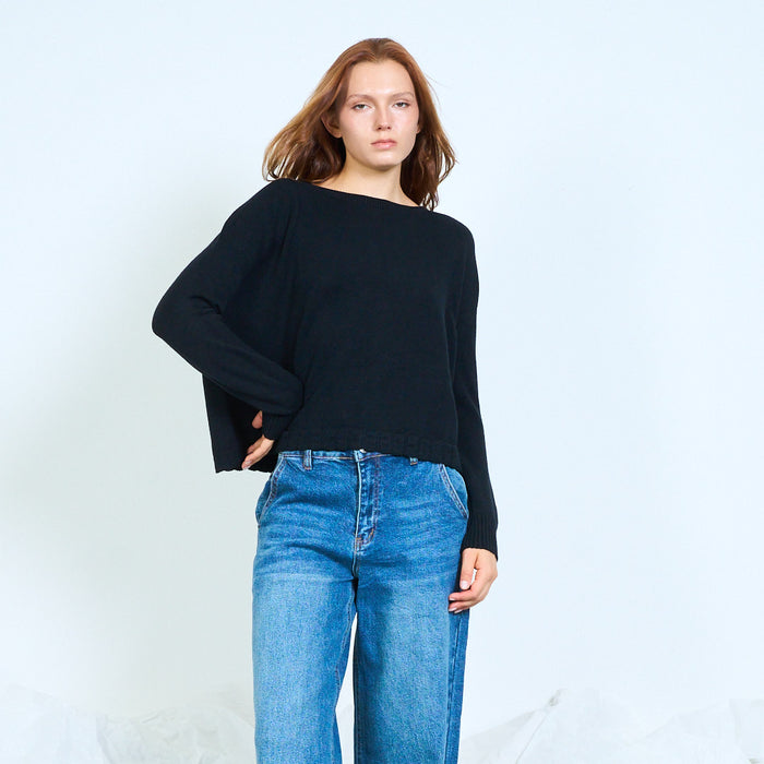 Dropped-shoulder oversized knit pullover with ribbed edges wholesale