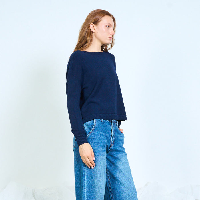 Dropped-shoulder oversized knit pullover with ribbed edges wholesale