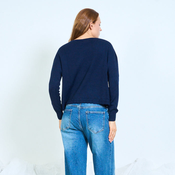 Dropped-shoulder oversized knit pullover with ribbed edges wholesale
