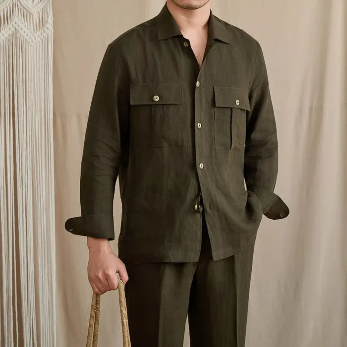 Dual Pocket Linen Hunting Shirt by Italian Vega - 005