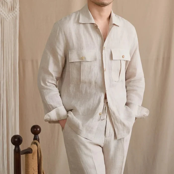 Dual Pocket Linen Hunting Shirt by Italian Vega - 005