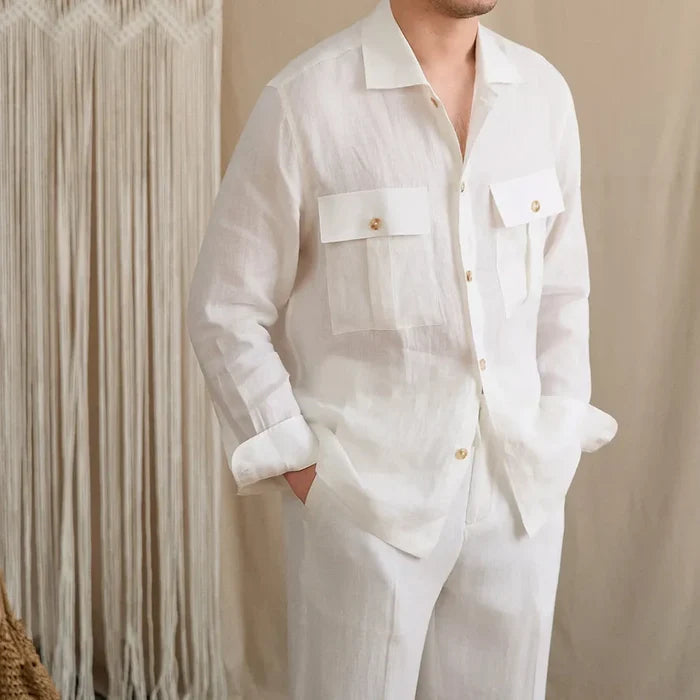 Dual Pocket Linen Hunting Shirt by Italian Vega - 005