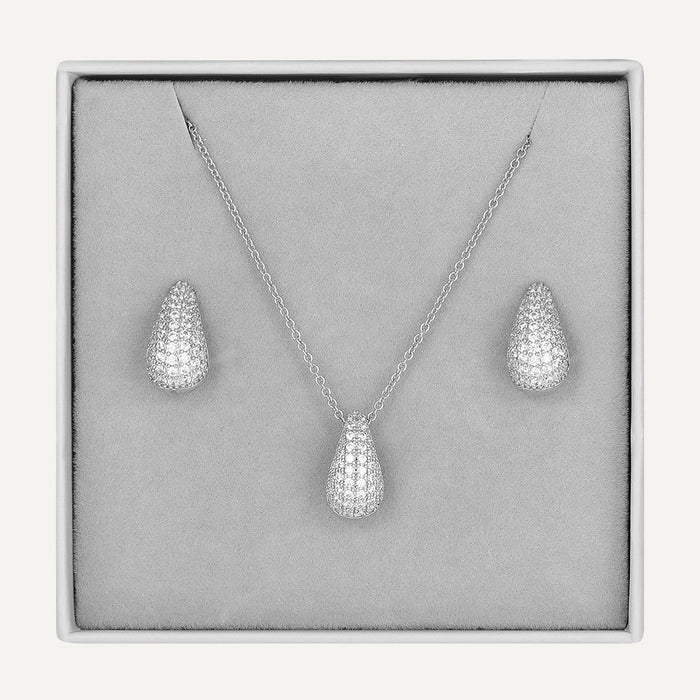 D&X Silver Crystal Teardrop Jewellery Set