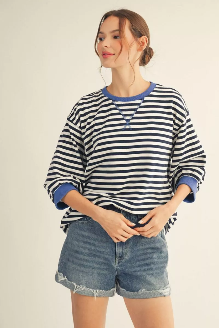 Easy Days Navy/White Striped Cotton Top 💙
