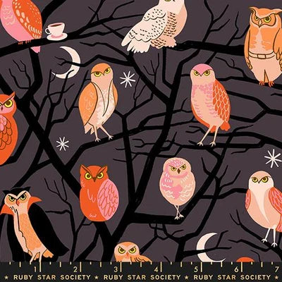 Eggplant- Owls- Freaky Familiars- Fat Quarter