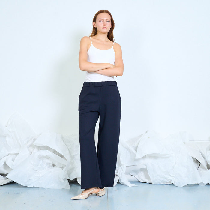 Elasticated wide-leg cropped trousers wholesale