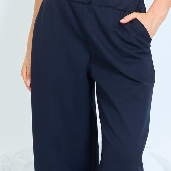 Elasticated wide-leg cropped trousers wholesale