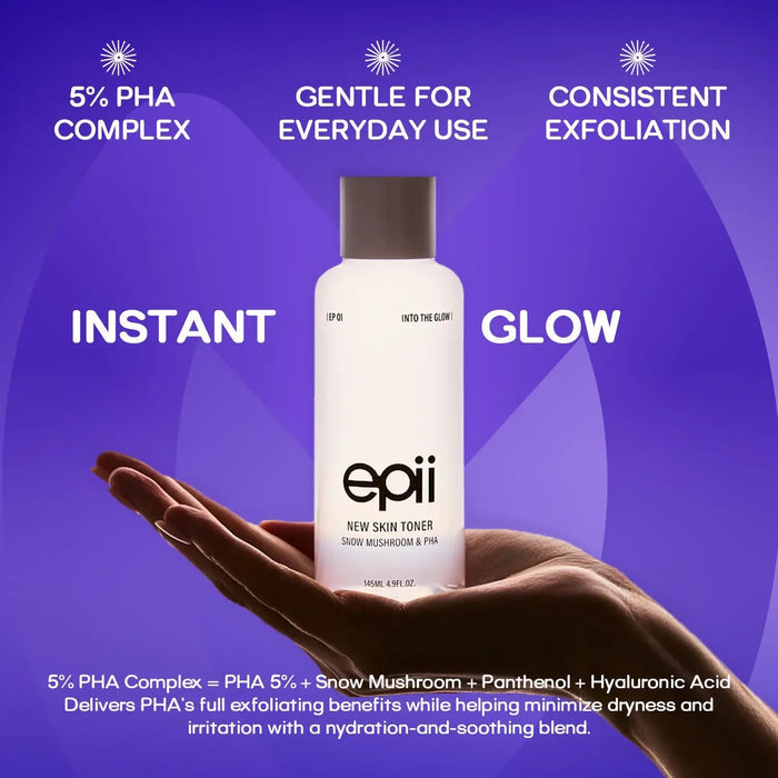 epii New Skin Toner Snow Mushroom & PHA 145ml تونر إيبي الجديد للبشرة بخلاصة فطر الثلج وحمض PHA - Princess Cosmetics Qatar