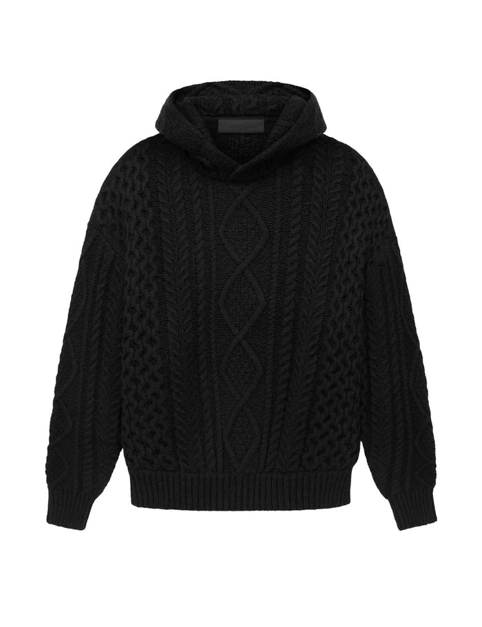 ESSENTIALS FEAR OF GOD CABLE KNIT HOODIE “JET BLACK” (PRE-OWNED)
