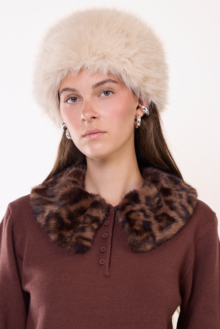 Faux fur collar button-front knit sweater wholesale