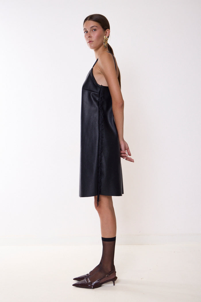 Faux leather slip dress with side lace-up details and back zipper wholesale