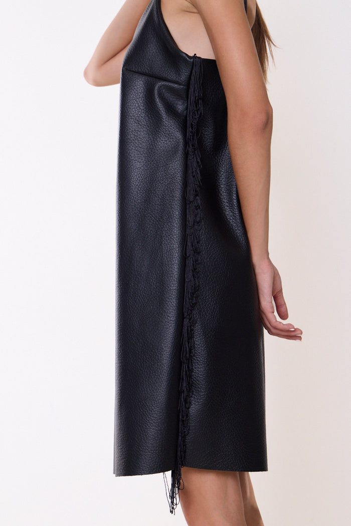 Faux leather slip dress with side lace-up details and back zipper wholesale