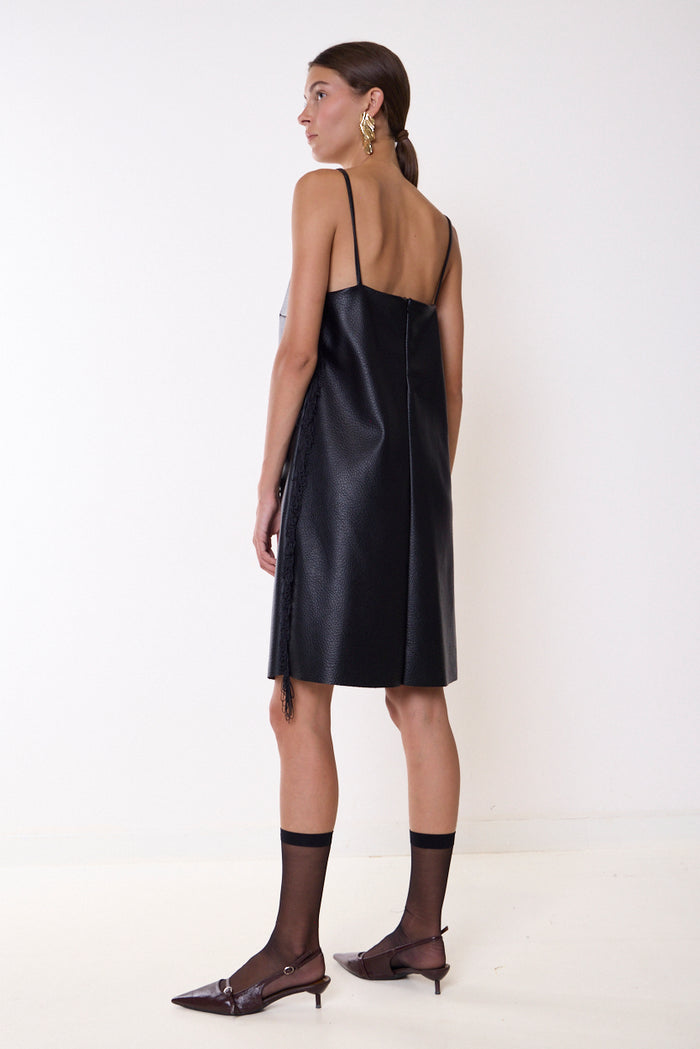 Faux leather slip dress with side lace-up details and back zipper wholesale