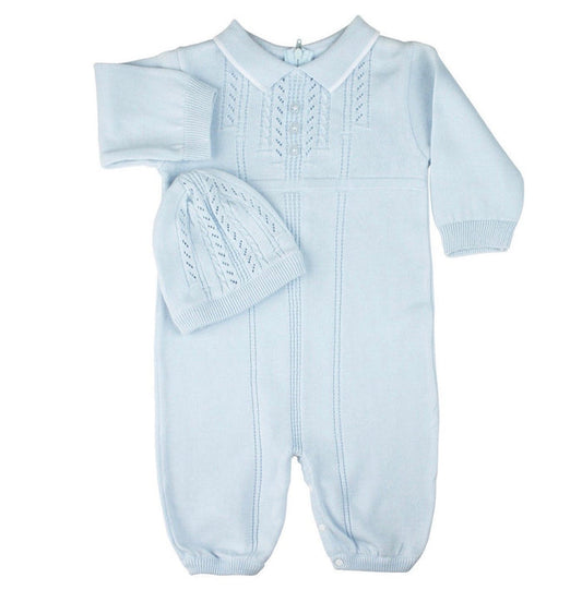 Feltman Blue Cable Knit Romper/Hat