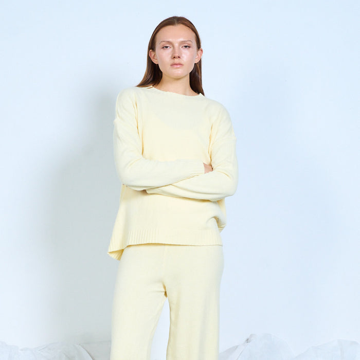 Fine-knit sweater and wide-leg trousers set wholesale