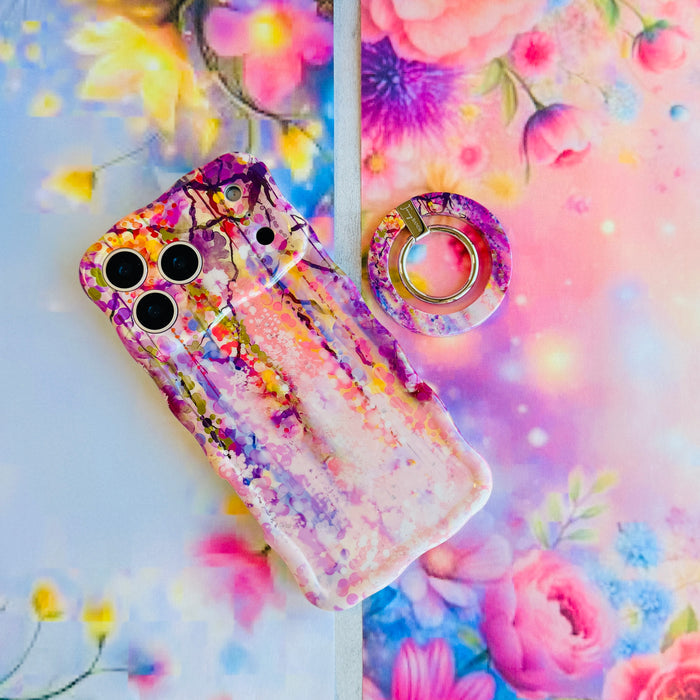 Floral Daydream ethereal purple and pink watercolor petal pattern MagSafe phone grip ring compatible with iPhone and Samsung