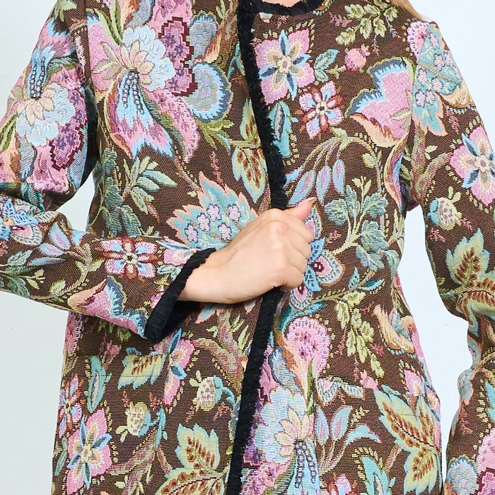 Floral jacquard open-front cardigan with patch pockets wholesale