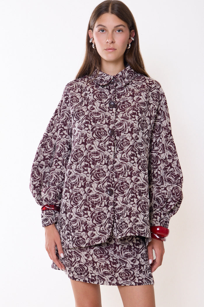 Floral jacquard shirt jacket with button front wholesale