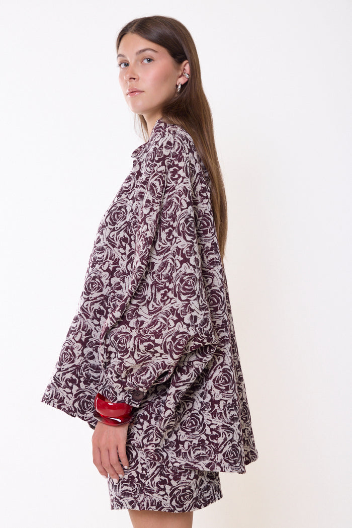 Floral jacquard shirt jacket with button front wholesale