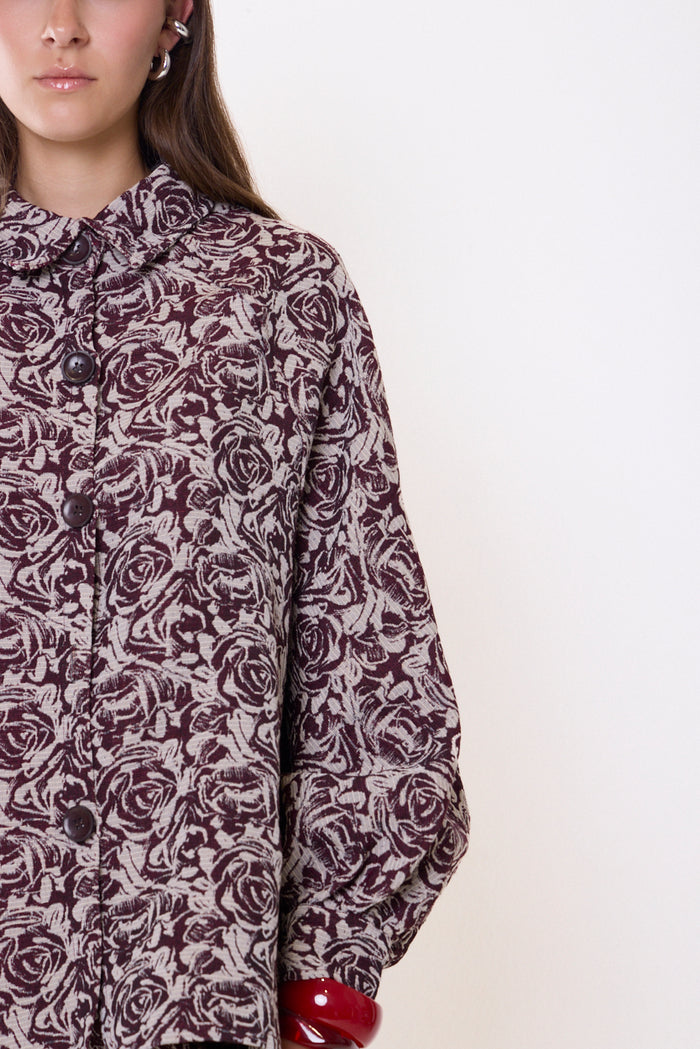 Floral jacquard shirt jacket with button front wholesale