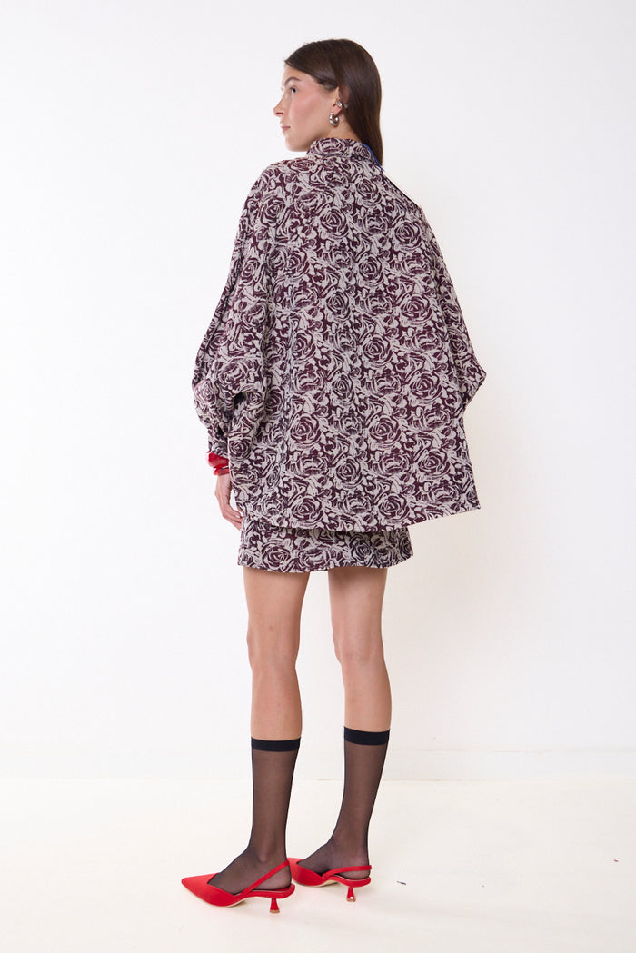 Floral jacquard shirt jacket with button front wholesale
