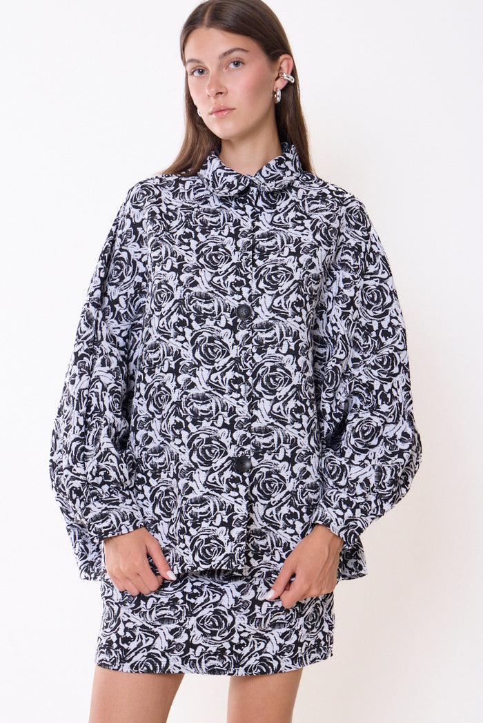 Floral jacquard shirt jacket with button front wholesale
