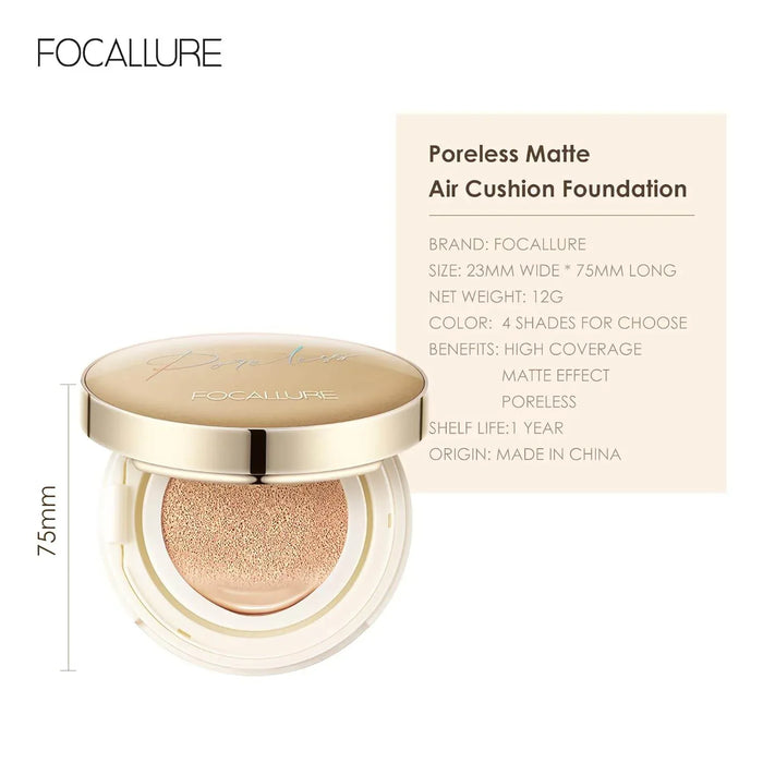 FOCALLURE Poreless BB Cushion Foundation – Full Coverage & Matte Finish - - Pinky Cosmetics -- United Arab Emirates -- Pinky Cosmetics