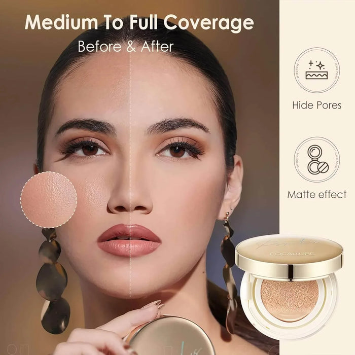 FOCALLURE Poreless BB Cushion Foundation – Full Coverage & Matte Finish - - Pinky Cosmetics -- United Arab Emirates -- Pinky Cosmetics
