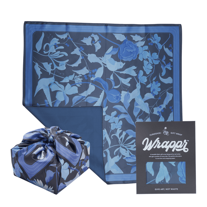 Wrappr Dark Blue Furoshiki Gift Wrap by Danni Ha | 28", Recycled Polyester
