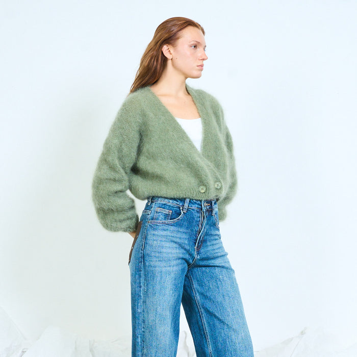 Fuzzy kid mohair button-front cardigan wholesale