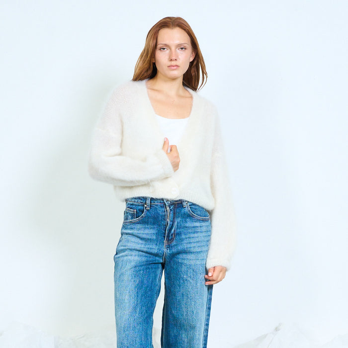 Fuzzy kid mohair button-front cardigan wholesale