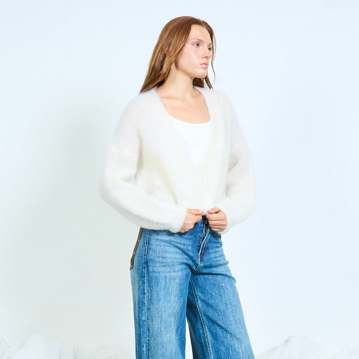 Fuzzy kid mohair button-front cardigan wholesale