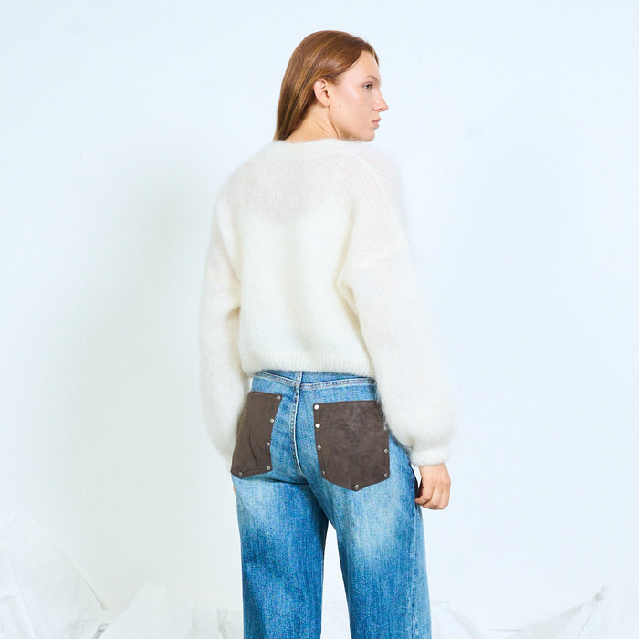 Fuzzy kid mohair button-front cardigan wholesale