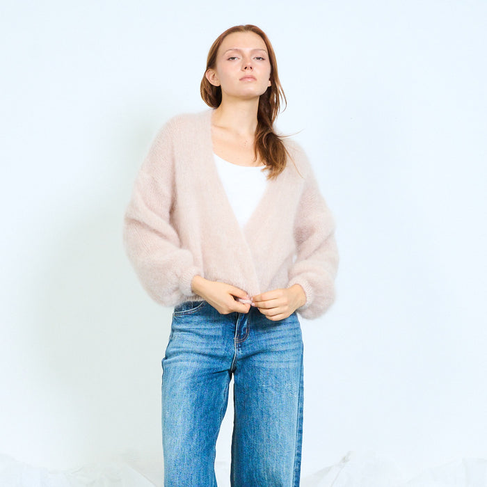 Fuzzy kid mohair button-front cardigan wholesale