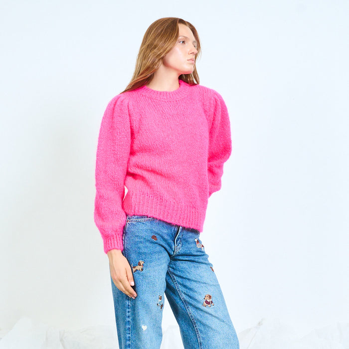 Fuzzy mohair-blend round-neck knit sweater wholesale