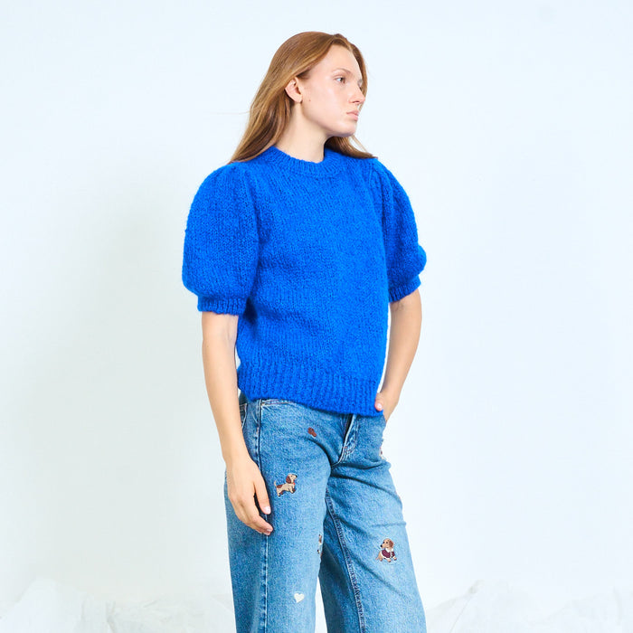 Fuzzy mohair-blend round-neck knit sweater wholesale