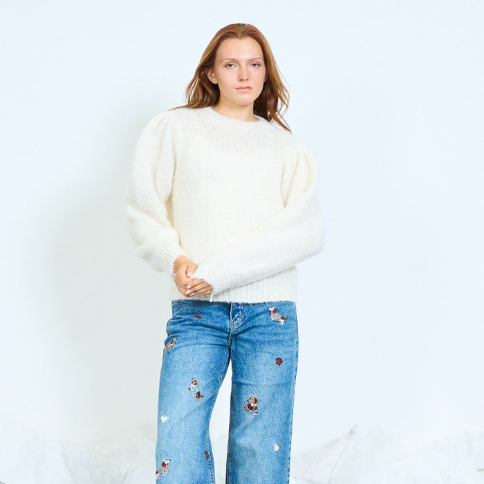 Fuzzy mohair-blend round-neck knit sweater wholesale