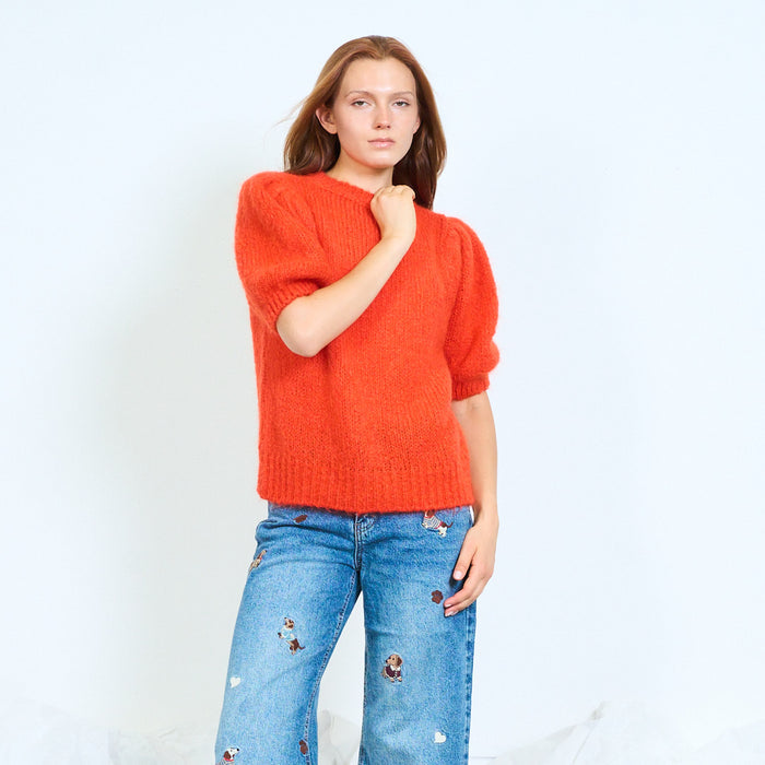 Fuzzy mohair-blend round-neck knit sweater wholesale