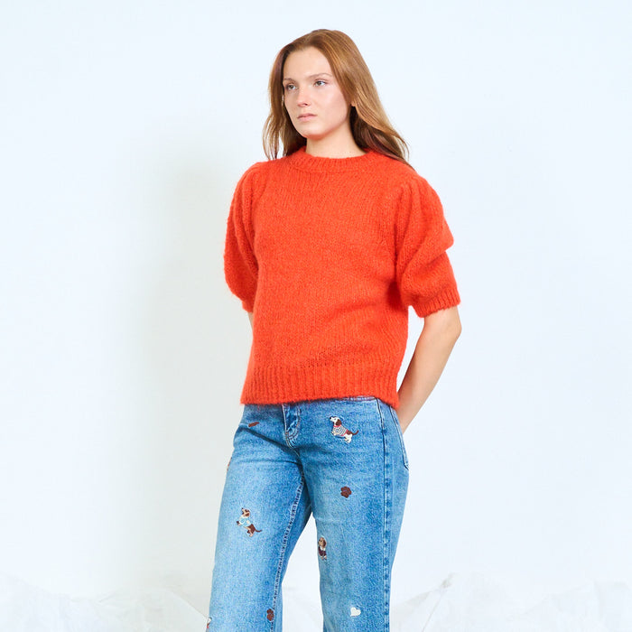 Fuzzy mohair-blend round-neck knit sweater wholesale