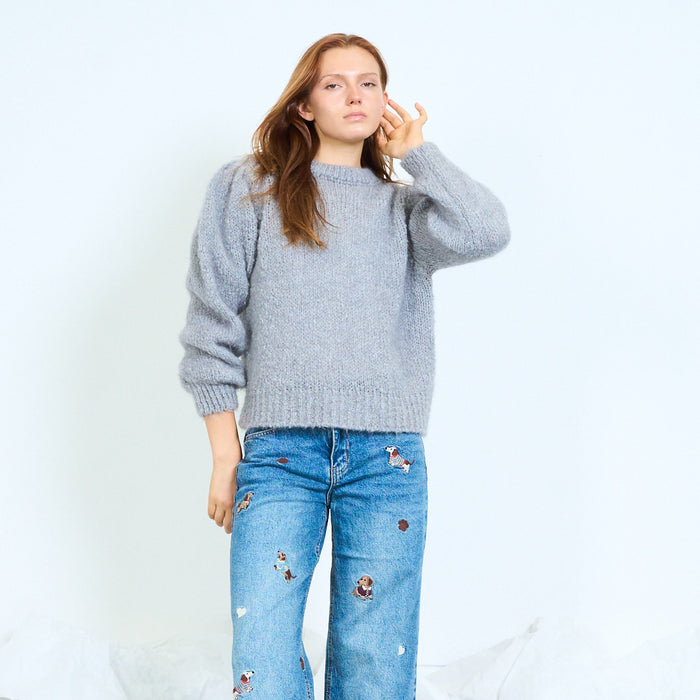 Fuzzy mohair-blend round-neck knit sweater wholesale