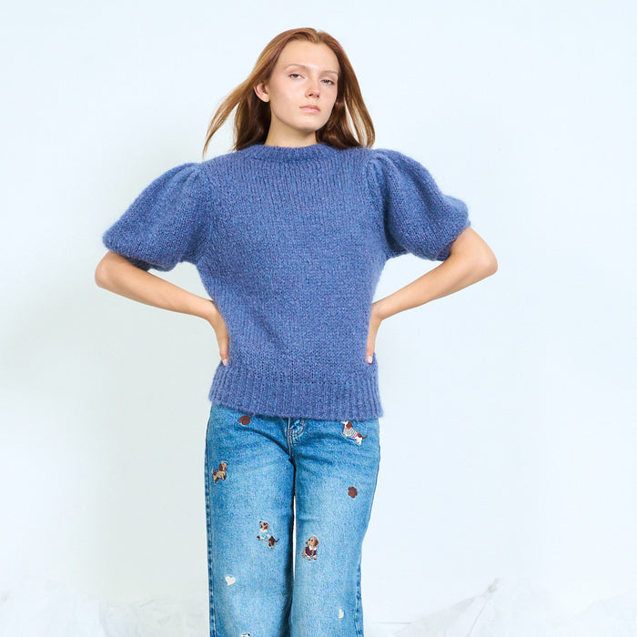 Fuzzy mohair-blend round-neck knit sweater wholesale