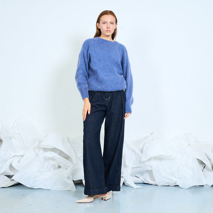 Fuzzy round-neck knit sweater wholesale