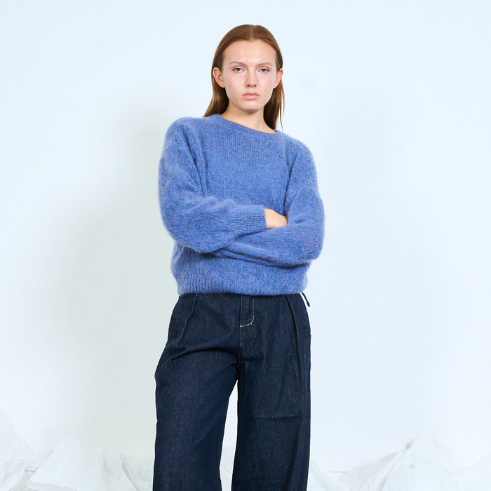 Fuzzy round-neck knit sweater wholesale