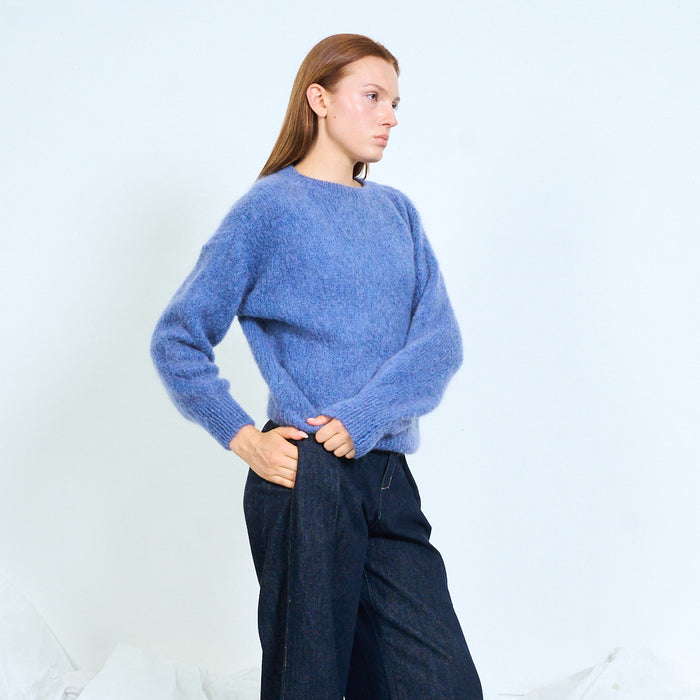 Fuzzy round-neck knit sweater wholesale