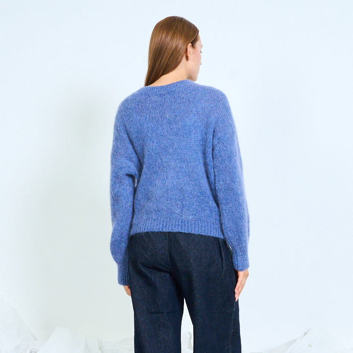 Fuzzy round-neck knit sweater wholesale