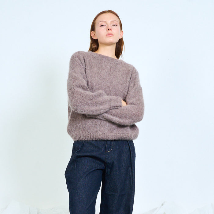 Fuzzy round-neck knit sweater wholesale