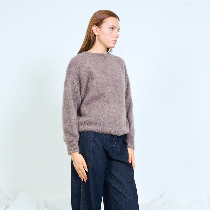 Fuzzy round-neck knit sweater wholesale