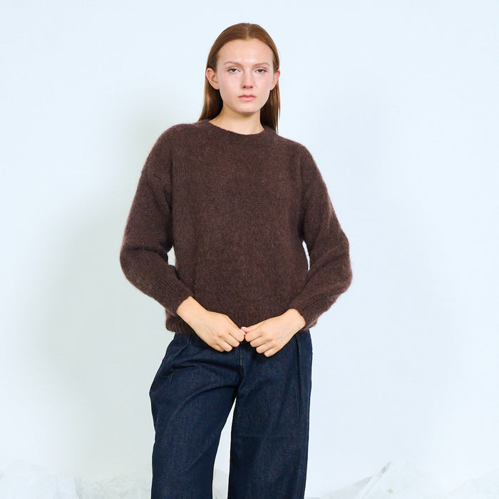 Fuzzy round-neck knit sweater wholesale