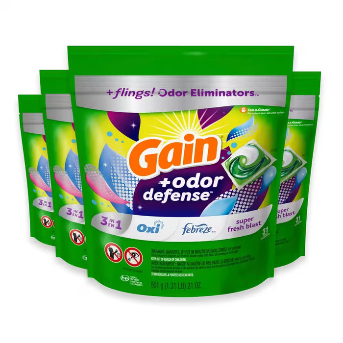 Gain Flings! Laundry Detergent Pods – 31 Count – 4 Pack